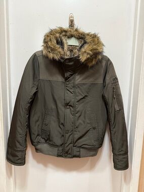 Abercrombie Olive Green Jacket with Faux Fur Lining